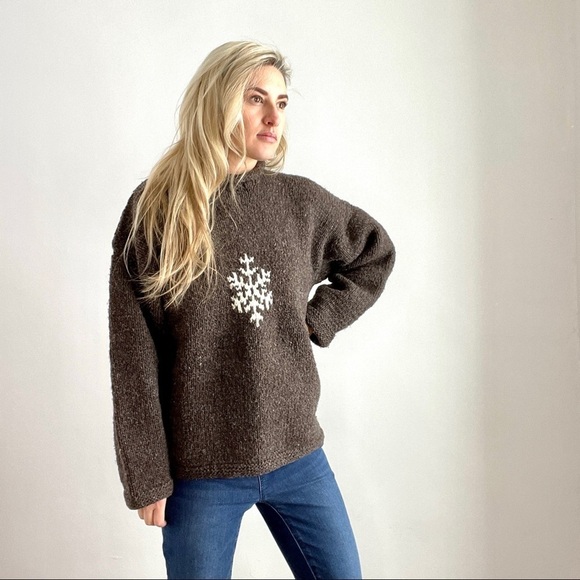 Imbabura Grey & White 100% Wool Mock Neck Sweater Size Medium - Picture 6 of 12